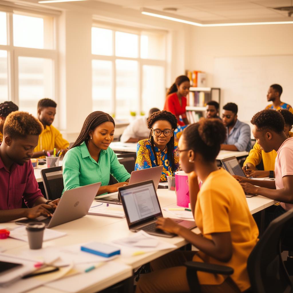 Young Nigerian professionals collaborating during digital skills training